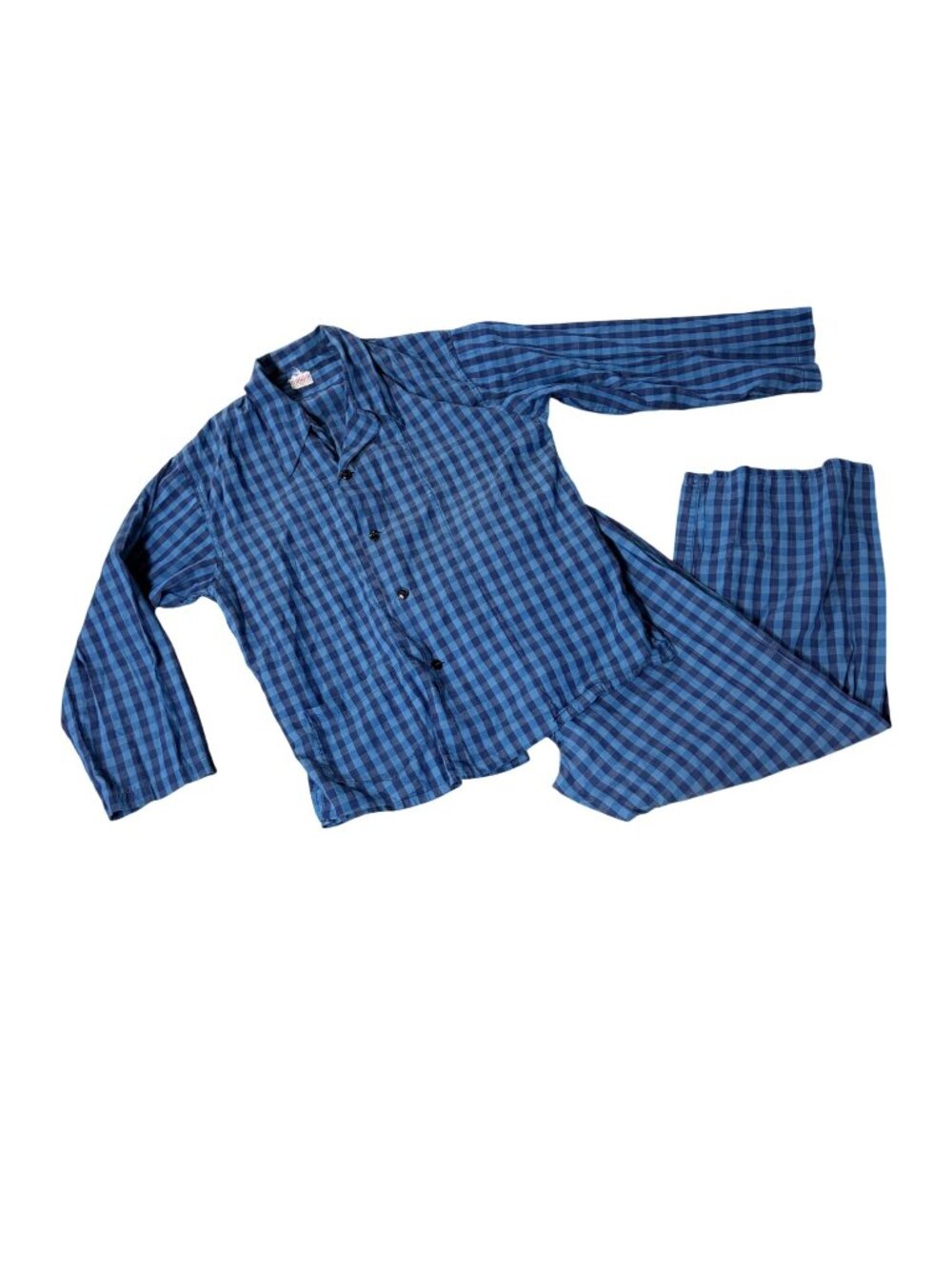 Blue Plaid Pajama Set Long Sleeve Button Up Avondale Mid Century Vintage Medium?